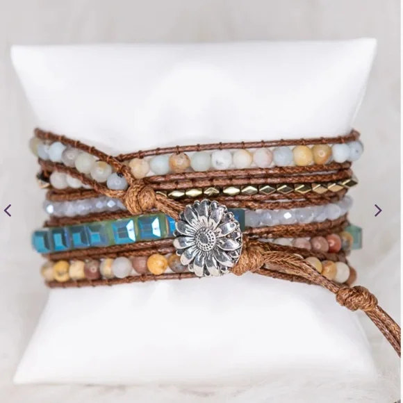 Boho “ Kelly 10 Turquoise “ Vegan Leather Wrap Bracelet with Turquoise Stone - Picture 2 of 2